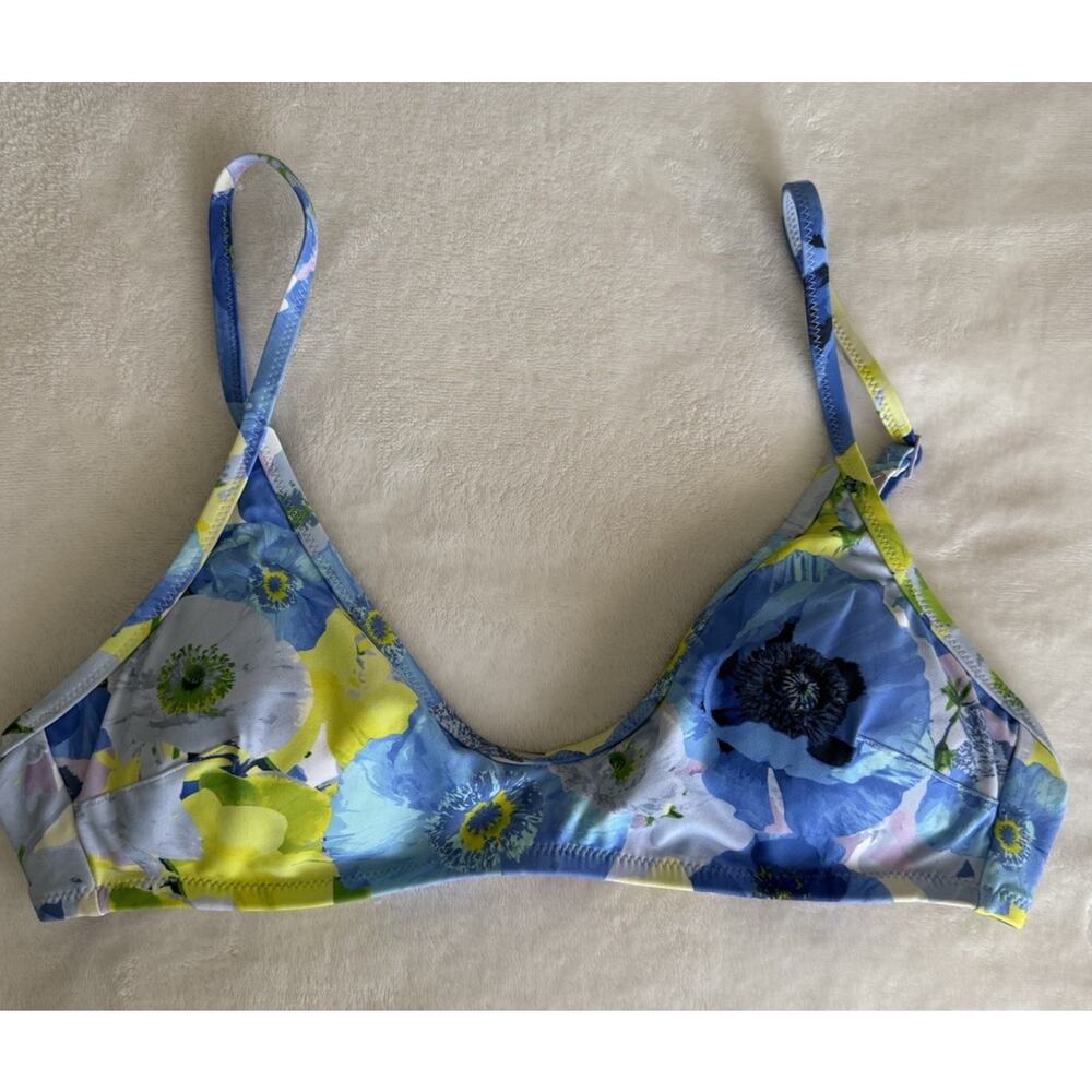 Aerie Women's Bikini Top Blue Yellow Floral Size Medium New with Tags Swimwear